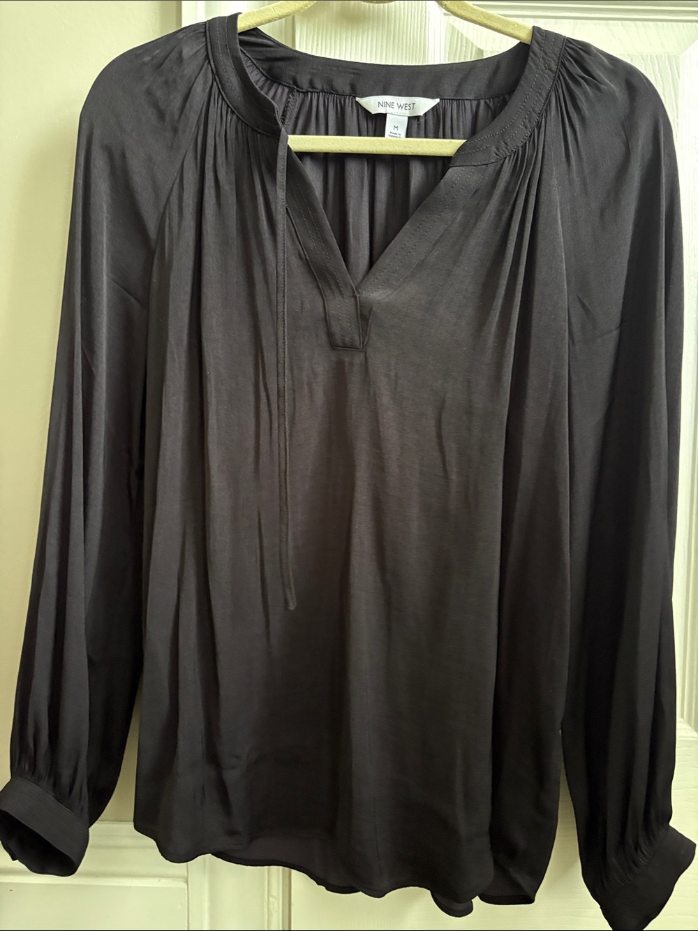 Nine West Black V-Neck Long-Sleeve Blouse